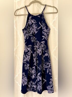 Soprano Navy Floral Fit & Flare Halter Dress Small